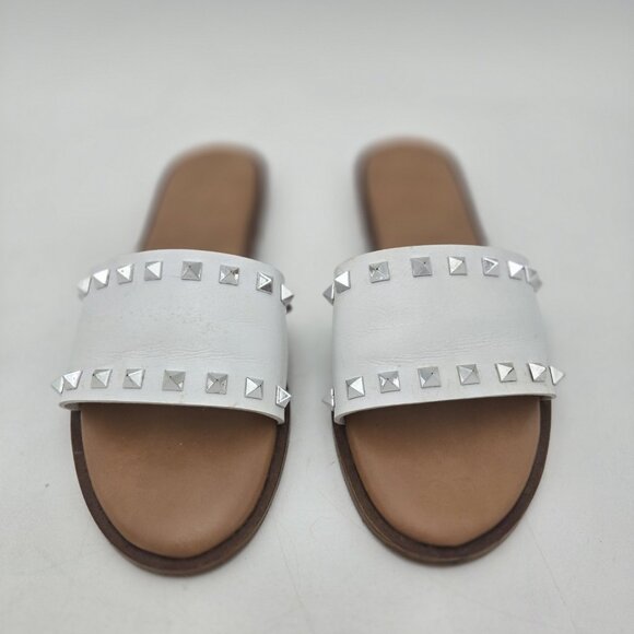 Sincerely Jules Womens 9 White Strap Slide Silver Studded Sandals Slip On Padded - Picture 3 of 8